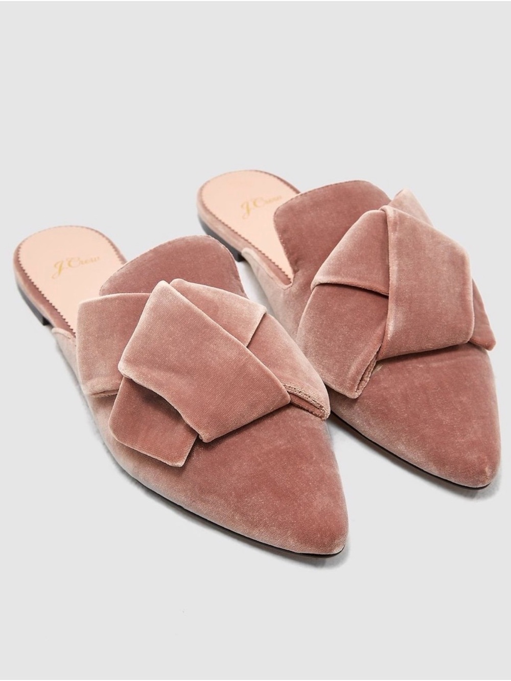 J. Crew Blush Velvet Knot-Front Pointed Mules